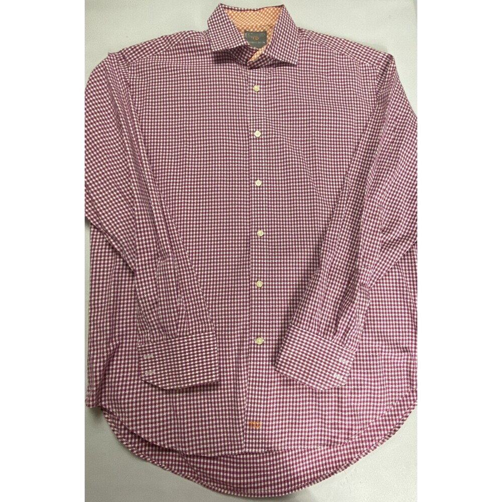 Thomas Dean Mens Red White Check Long Sleeve Flip Cuff Button Up Shirt Size M